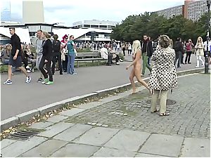 light-haired Czech teenage showcasing her torrid assets naked in public