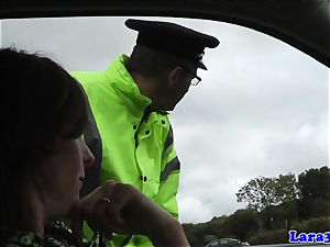 Caught milking mature pummels patrol cop