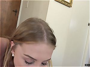 tiny sis gets her face sunk in bro's cum